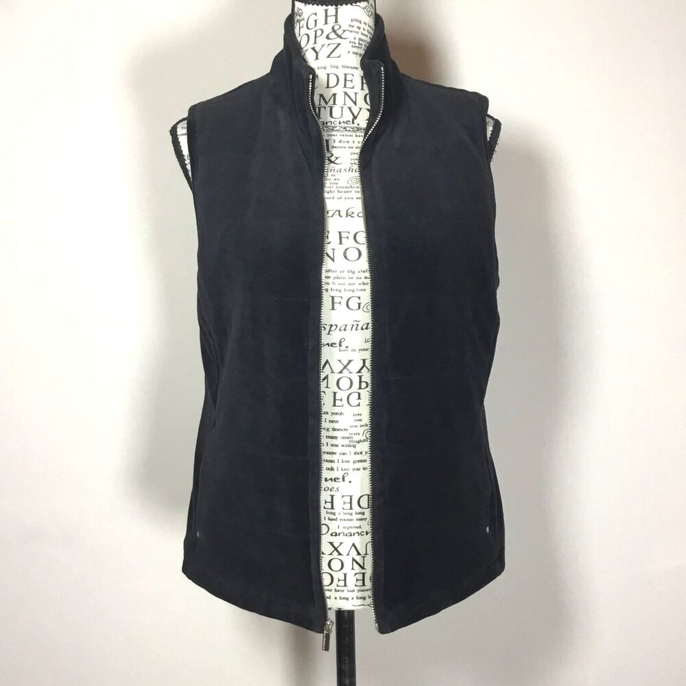 Black velvet vest silver tone zipper studs at front pockets layering winter PM